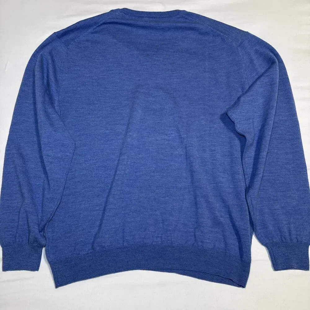 Jack Nicklaus Sweater Mens XL Blue 100% Merino Wool Knit V-Neck Pullover EUC